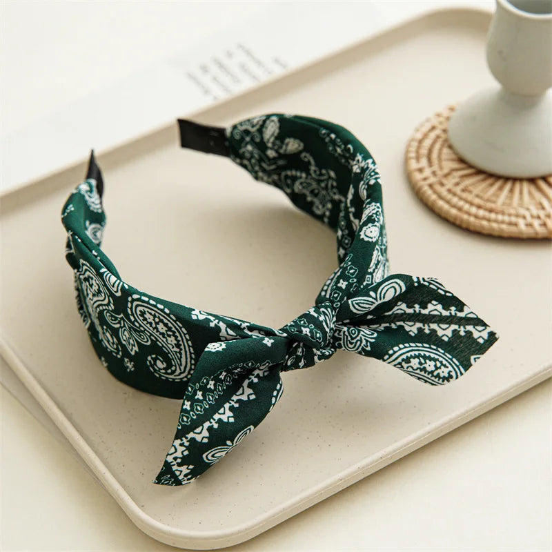 Fashion Cotton Cashew Flowers Printing Soft Wide Hairhoop Hair Accessories for Women Casual Bow Cross Ethnic Headband 2030