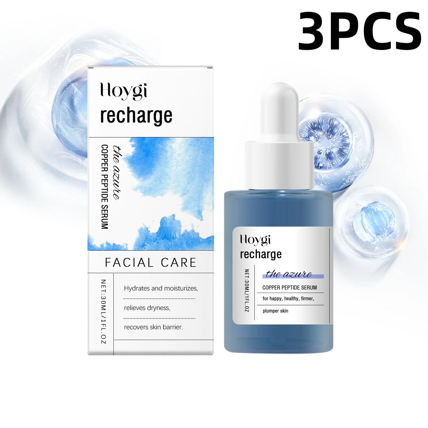 Blue Copper Peptide Facial Serum Anti-Aging Treatment Helps Firm Skin Deep Hydration Gentle Care Improve Skin Texture Brighten