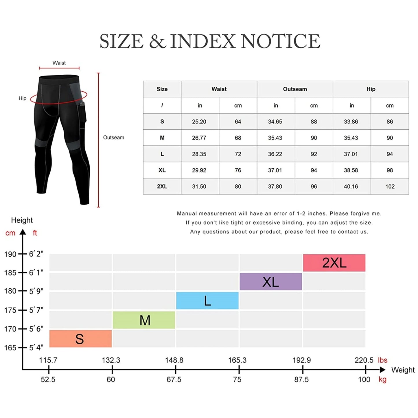 Mens Compression Pants with Pockets Workout Leggings Running Tights Cool Dry Athletic Sports Gym Baselayer