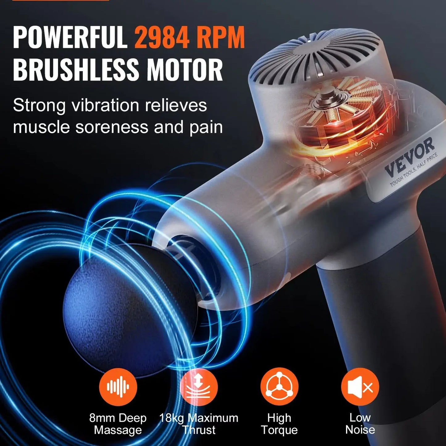 SucceBuy Mini Massage Gun Percussion Muscle Massage Gun for Athletes w/ 5 Speed Levels & 6 Massage Heads for Pain Relief Muscle
