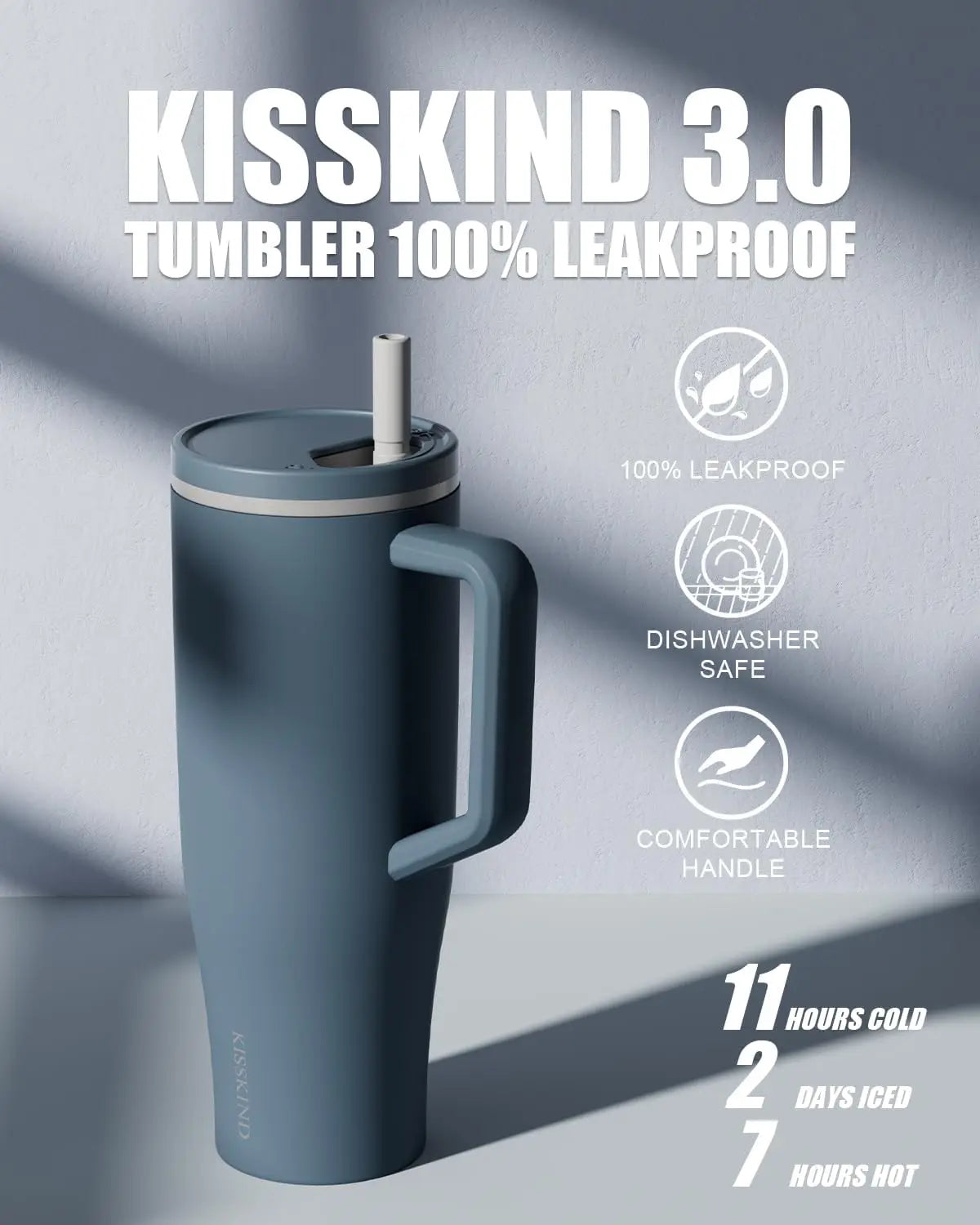 40 oz Insulated Tumbler with Handle, Straw & Leakproof Design - Stainless Steel Water Bottle for Mom, Nurse, Teacher in Blue