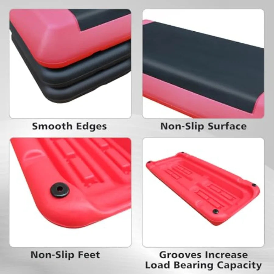 28.5'' Exercise Aerobic Step Platform, 4-6-8inAdjustable Fitness Stepper Workout with 4 Stackable Risers, Aerobics Stepper Work