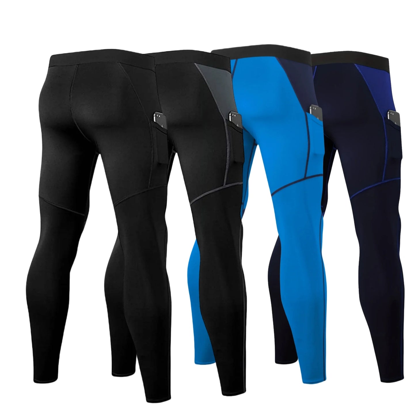 Mens Compression Pants with Pockets Workout Leggings Running Tights Cool Dry Athletic Sports Gym Baselayer