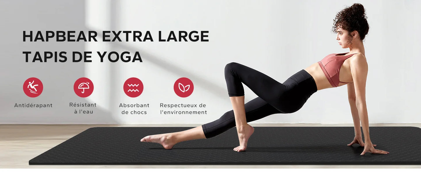 HAPBEAR Extra Large Yoga Mat for Women, 6mm/8mm Thick TPE Eco Friendly Non Slip Wide Exercise Mat for Pilates Home Gym Workout
