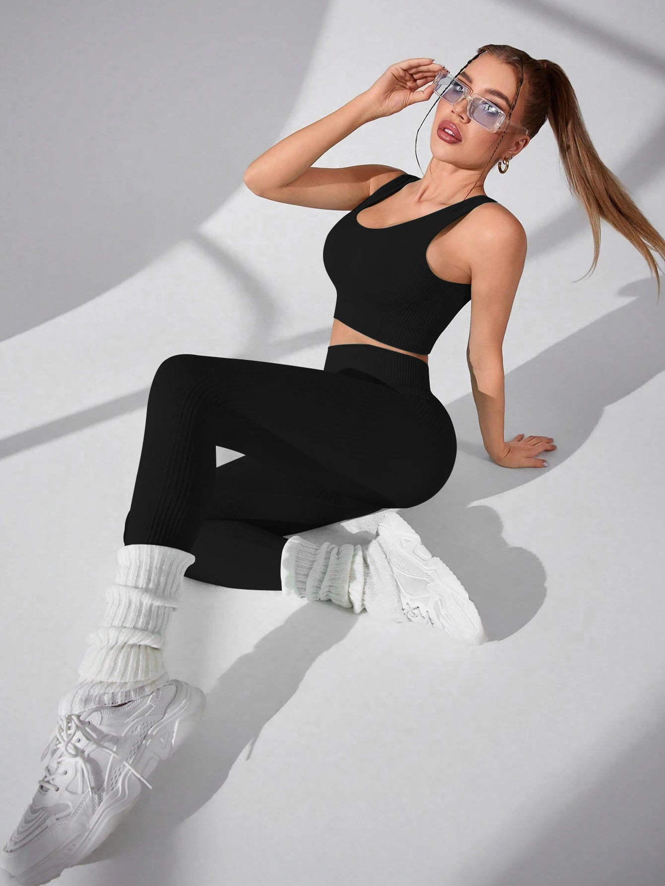 Women’s Workout Sets 2 Piece - Seamless Yoga Leggings and Cross-Strap Sports Bra Gym Outfits Activewear Matching Set