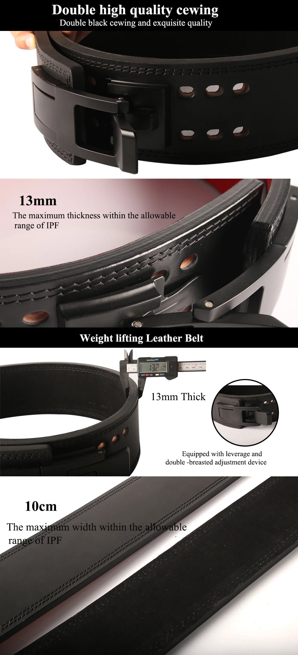 13mm Thick Weightlifting Belt,Double Row Holes Powerlifting Belt,Bodybuilding Back Protector and Lumbar Support,Gym Belts