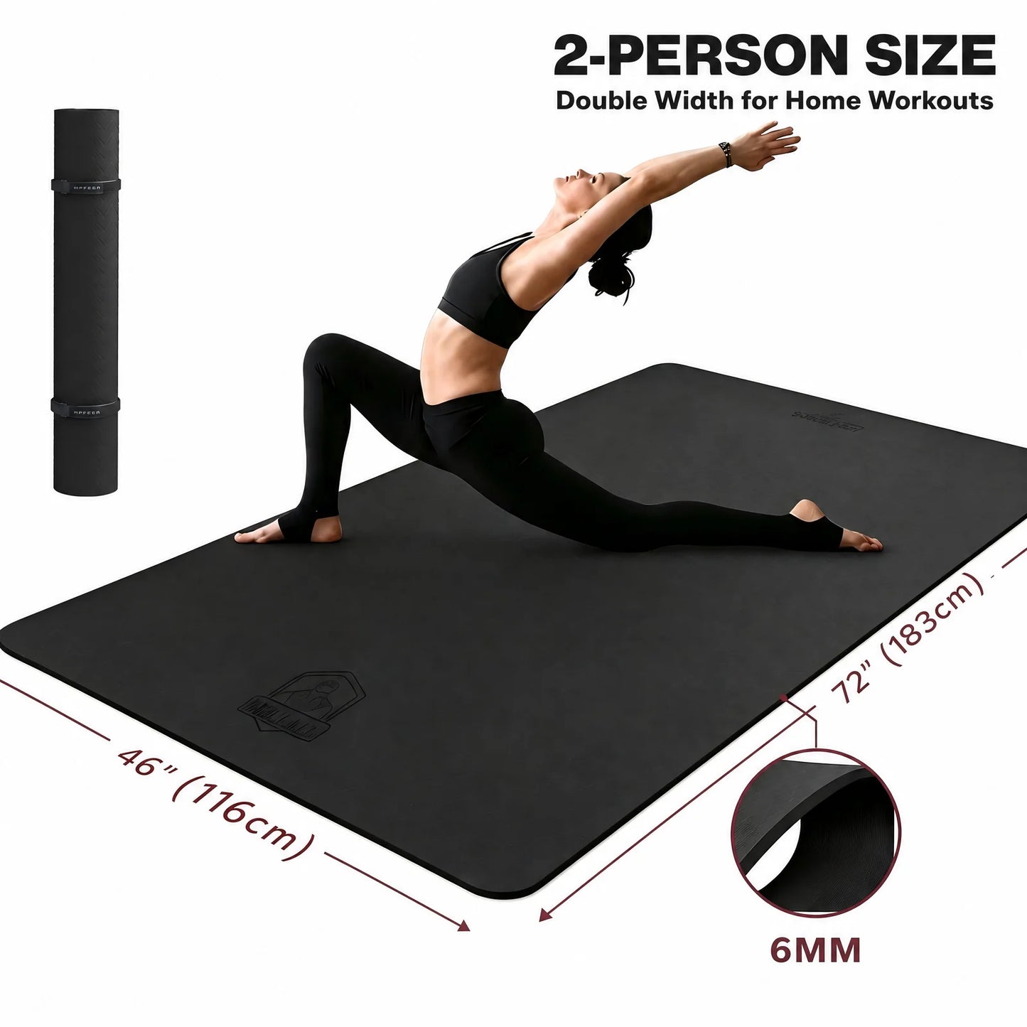 HAPBEAR Extra Large Yoga Mat for Women, 6mm/8mm Thick TPE Eco Friendly Non Slip Wide Exercise Mat for Pilates Home Gym Workout