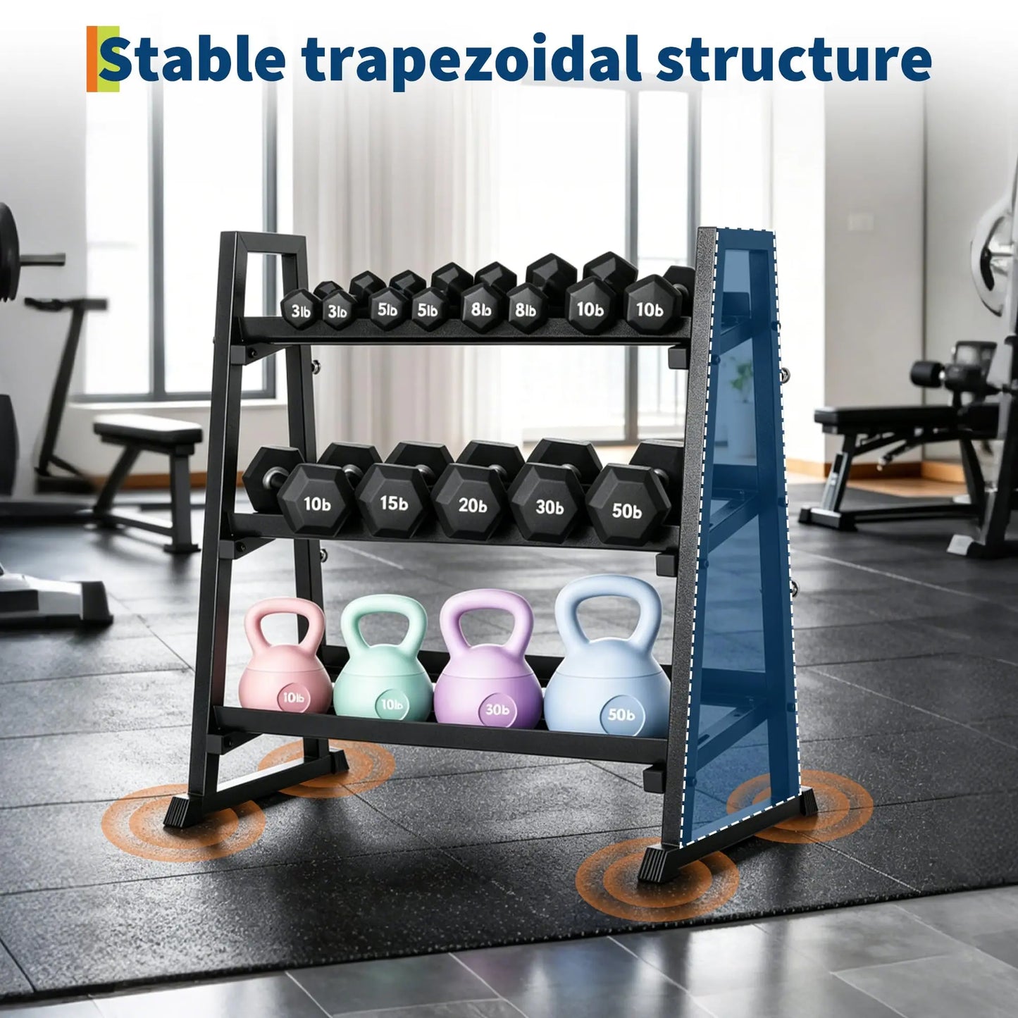 Adjustable 3-Tier Dumbbell Rack, 1300LB Capacity Weight Stand for Home Gym - Heavy-Duty Organizer for Dumbbells, Kettlebells, Barbells & Plates - Durable H-Frame Design