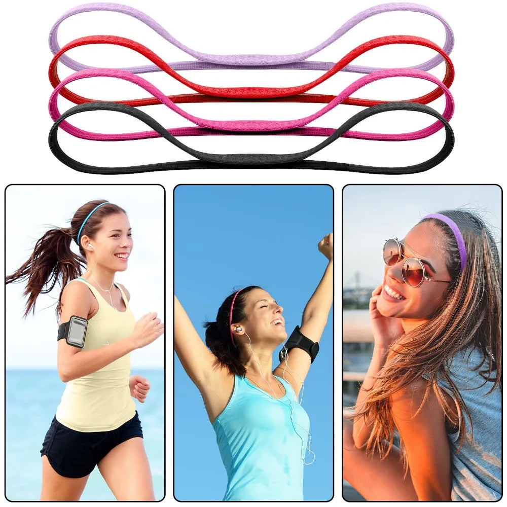 28 Non-Slip Elastic Headbands, 28 Colors, 1cm Wide, Silicone Grip for Sports, Yoga, Running