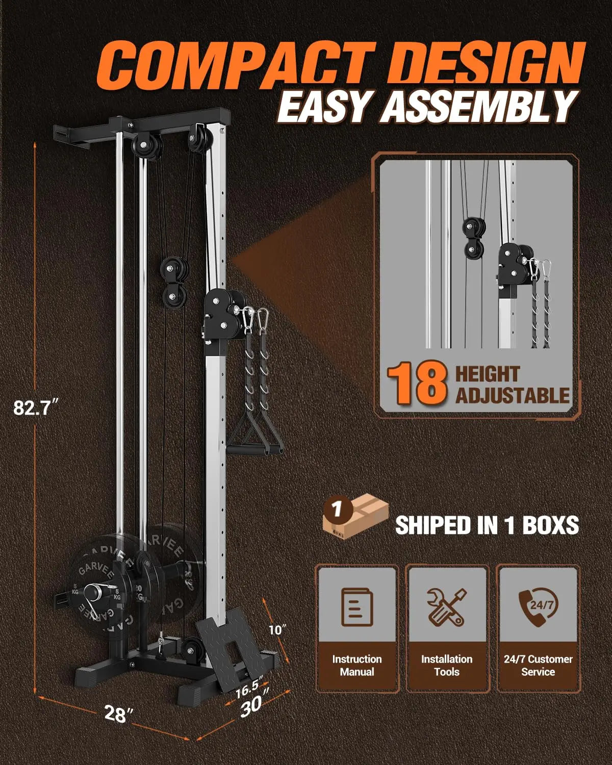 Pulldown Machines, Wall Mount Cable Station for Home Gym, Adjustable Dual Pulleys Cable Crossover Machine with 18 Positions, Heavy Duty Upper Body Weight Machines Workout Equipment