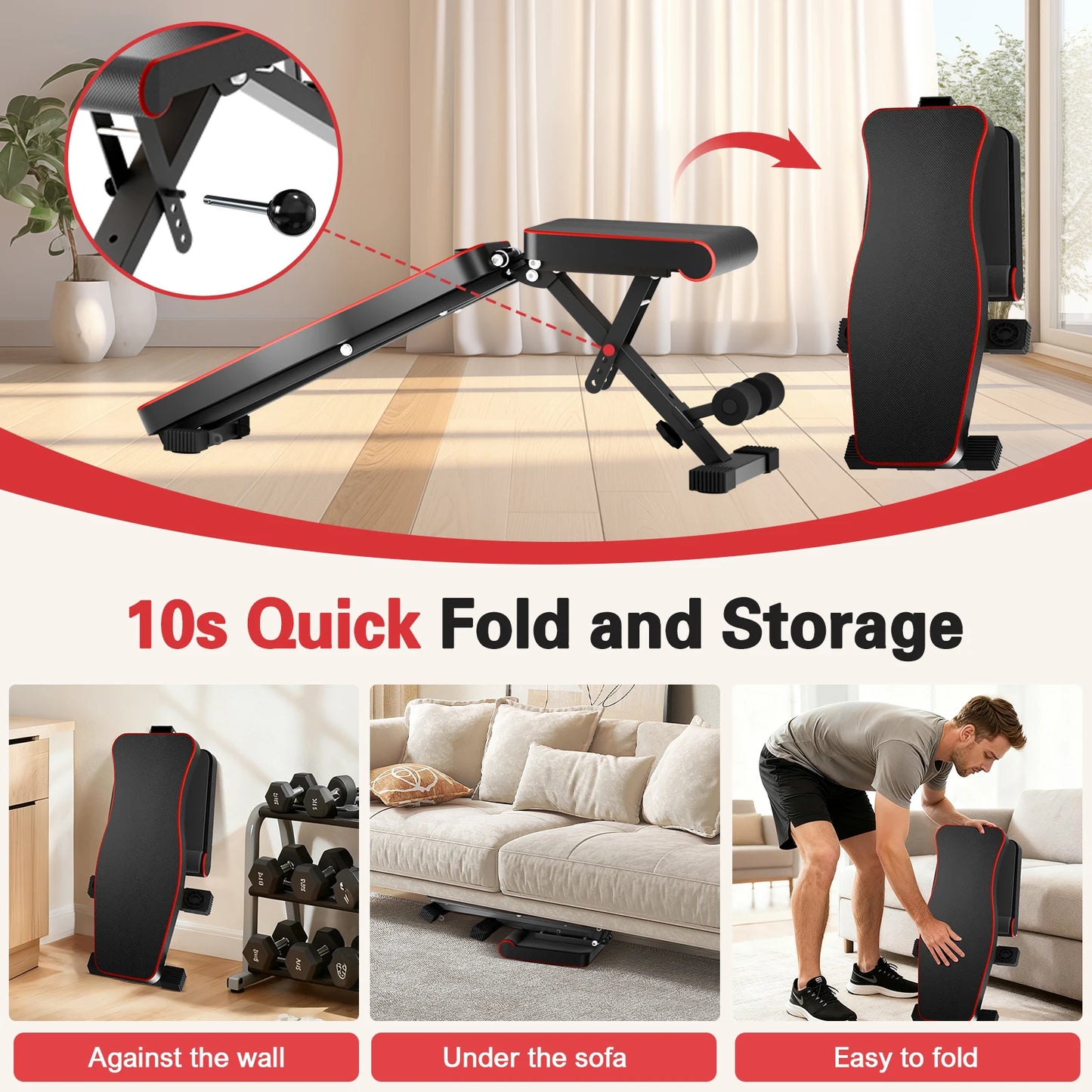 Multifunctional Dumbbell Bench Adjustable Foldable Weight Bench Abdominal Waist Fitness 660LBS Capacity for Home Gym 6-Position Backrest 72 Workout Angles for Full Body Workout Strength Training