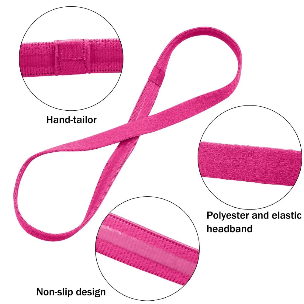 28 Non-Slip Elastic Headbands, 28 Colors, 1cm Wide, Silicone Grip for Sports, Yoga, Running