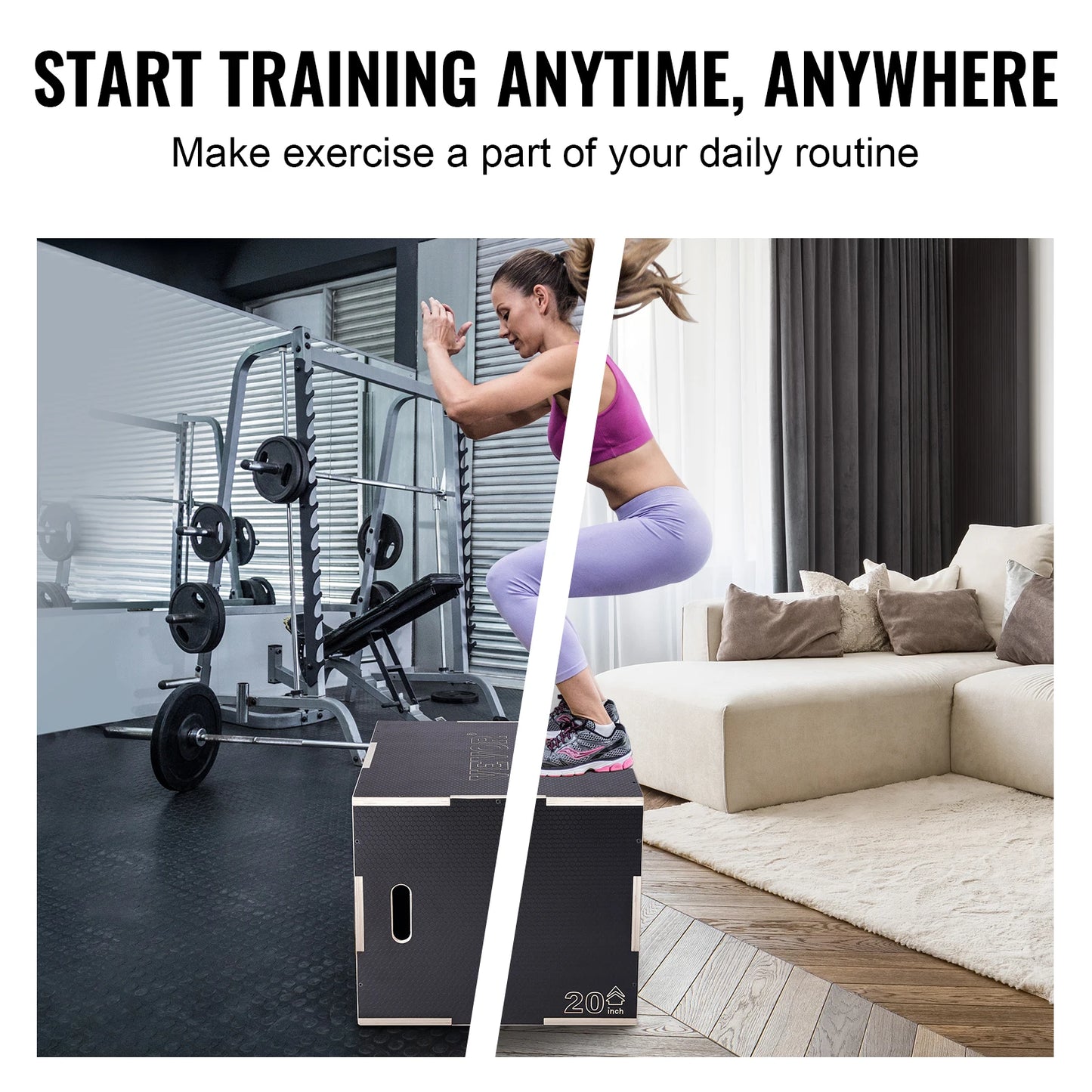 VEVOR 3 in 1 Plyometric Jump Box Wooden Plyo Box Black, Anti-Slip Surface for Home Gym Training Conditioning Strength Training
