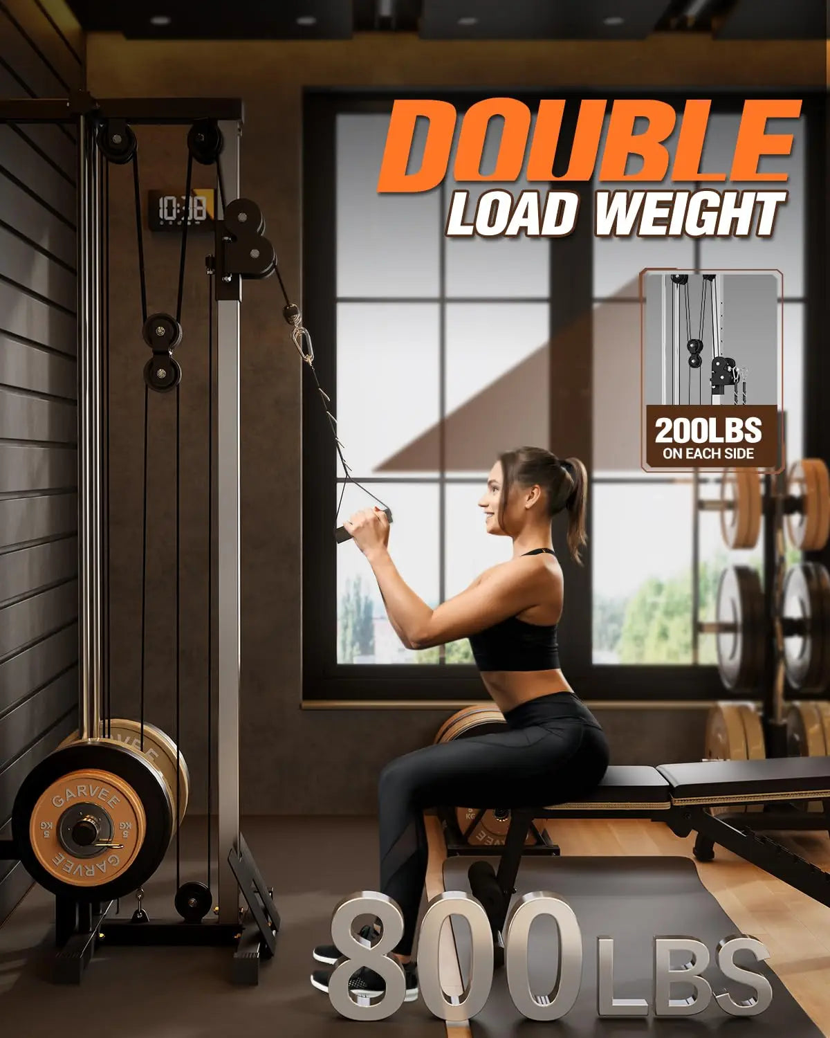 Pulldown Machines, Wall Mount Cable Station for Home Gym, Adjustable Dual Pulleys Cable Crossover Machine with 18 Positions, Heavy Duty Upper Body Weight Machines Workout Equipment