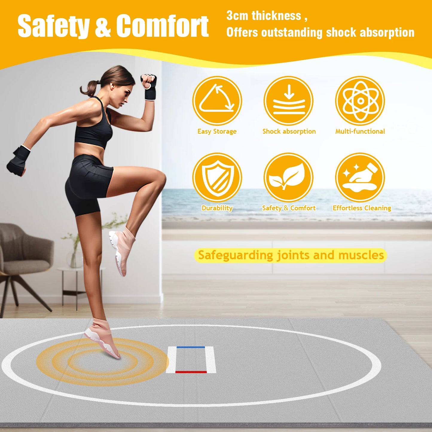 3M X 3M Jiu Jitsu Wrestle Mats Wear Resist Multi-Functional Training Blankets Anti-Slip for Grappling Martial Art Boxing Judo