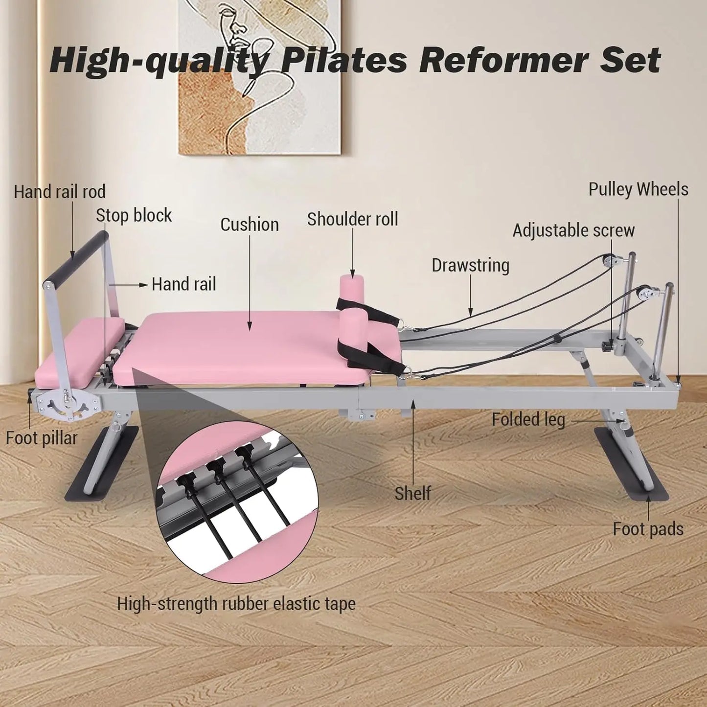 Pilates Reformer Machine Foldable For Home Gym Adjustable Workout Equipment