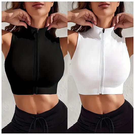 Women Close-fitting Breathable Sexy Yoga Zipper Exercise Fitness Vest Top