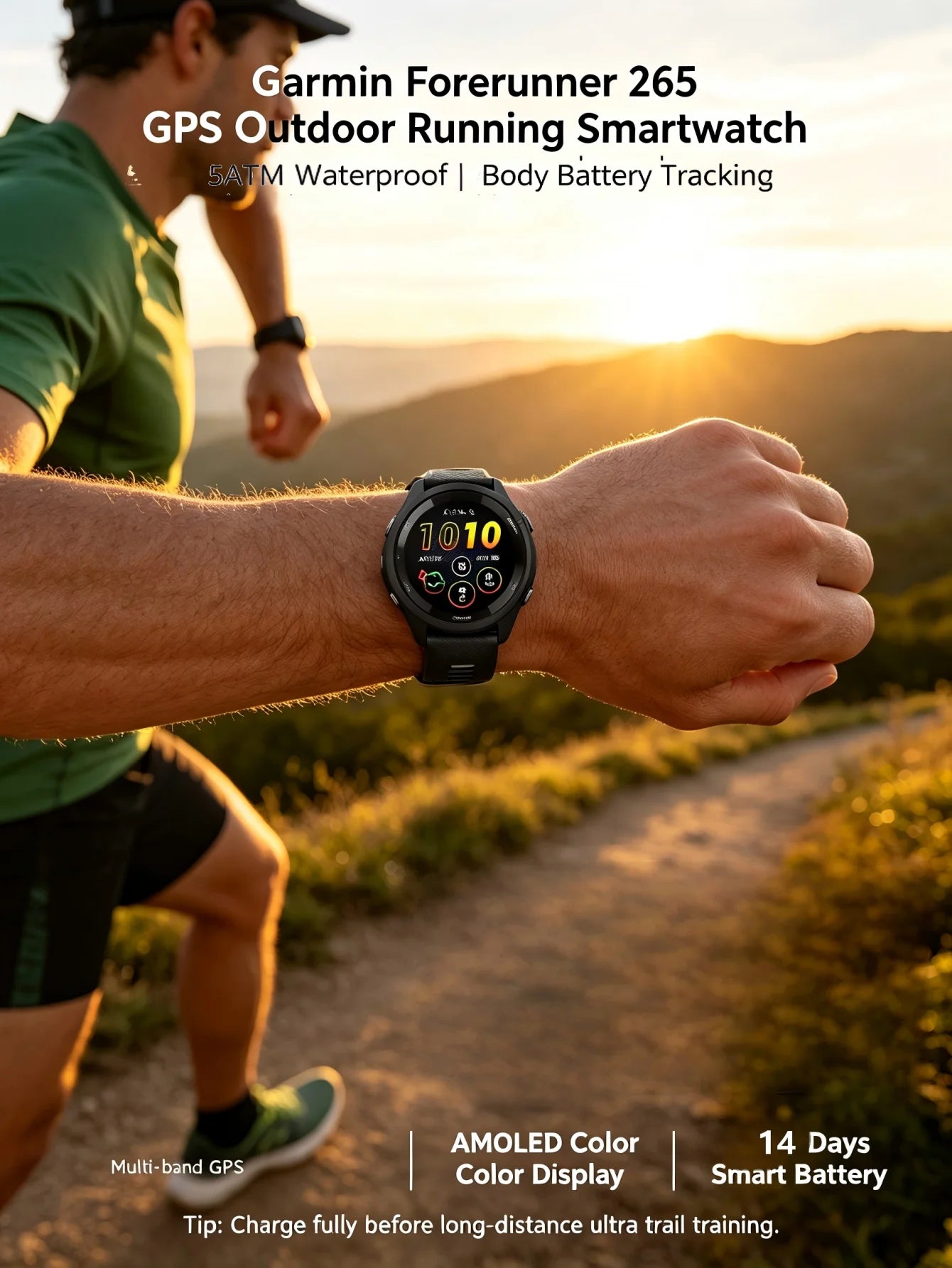 Garmin Forerunner 265 GPS Running Smartwatch – Multi‑Band GPS, Wrist Heart Rate & SpO2,, Advanced Training Status, Body Battery, Sleep Monitor, Waterproof Fitness Tracker for Men Women
