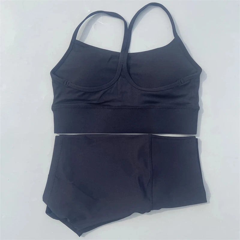 Solid Color gym bike Yoga Set short Legging +cross Y sport bra Tracksuit  Athletic Women Gym Suit Comprehensive Training Jogging