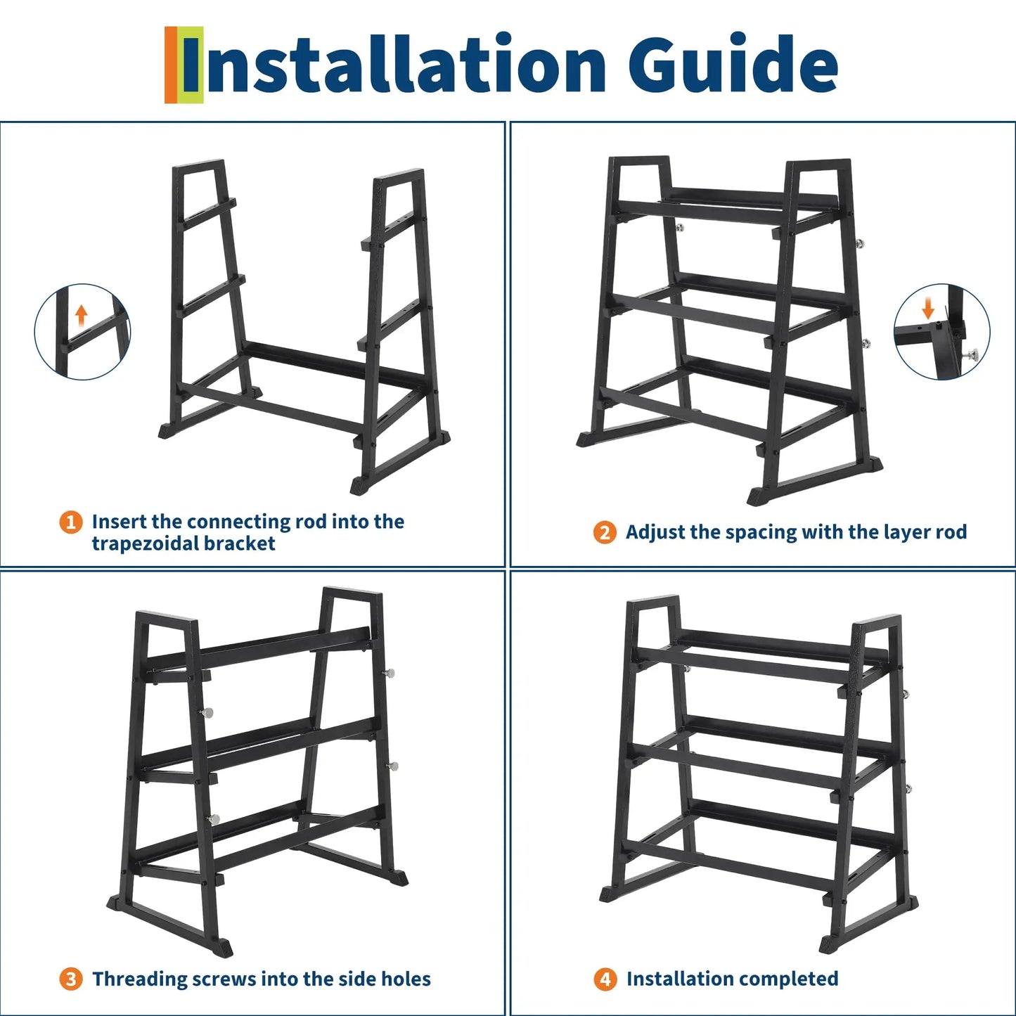 3-Tier Trapezoidal H-Frame Dumbbell Rack 1300LBS Capacity Weight Stand For Dumbbells Kettlebells Weight Plates Home Gym