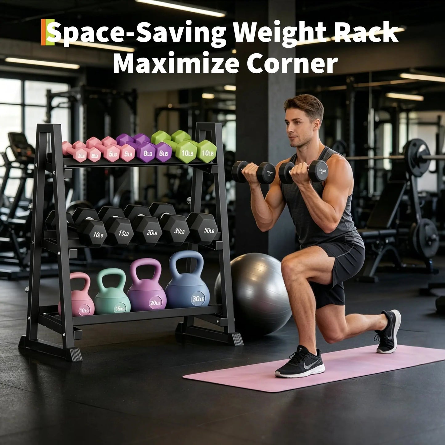 Adjustable 3-Tier Dumbbell Rack, 1300LB Capacity Weight Stand for Home Gym - Heavy-Duty Organizer for Dumbbells, Kettlebells, Barbells & Plates - Durable H-Frame Design