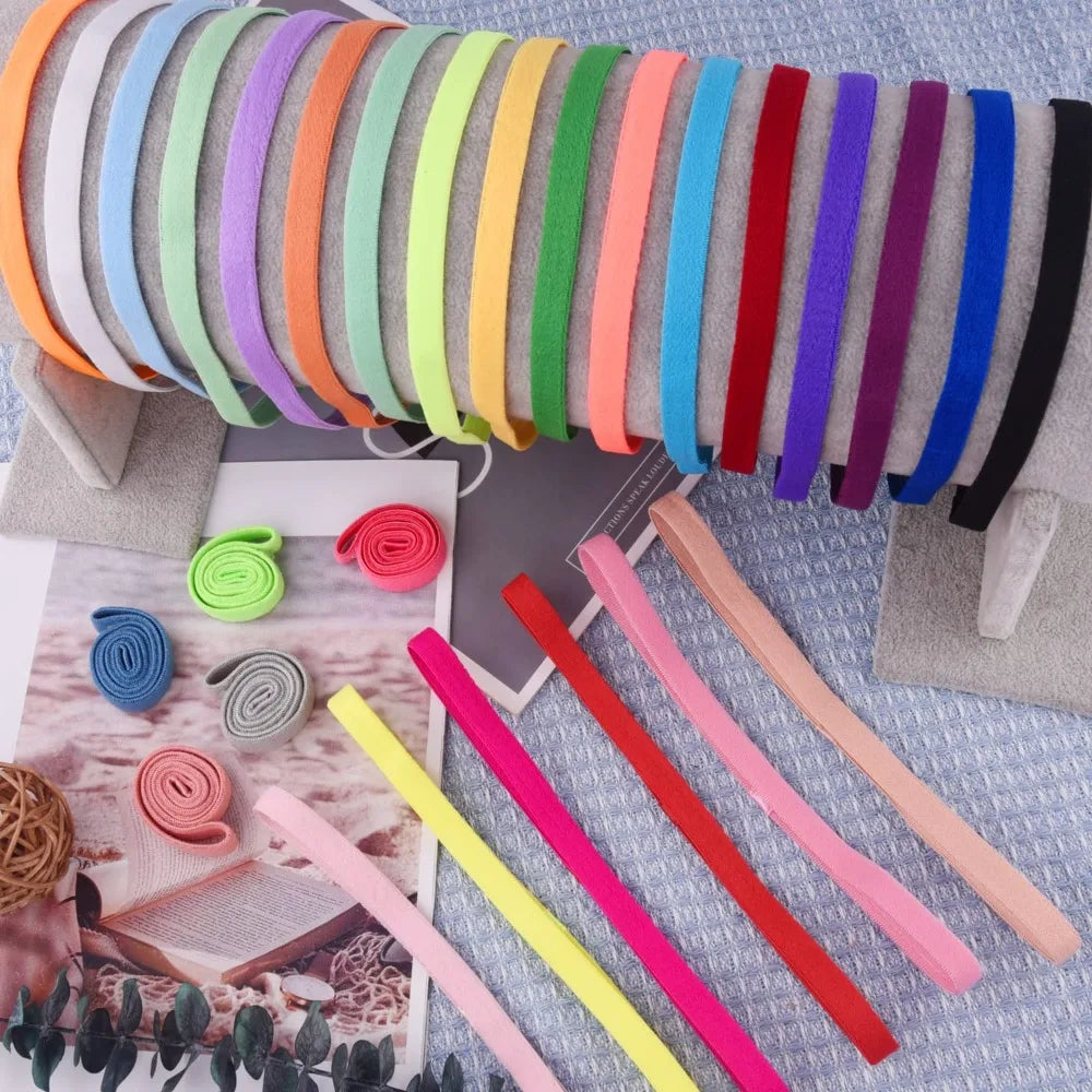 28 Non-Slip Elastic Headbands, 28 Colors, 1cm Wide, Silicone Grip for Sports, Yoga, Running