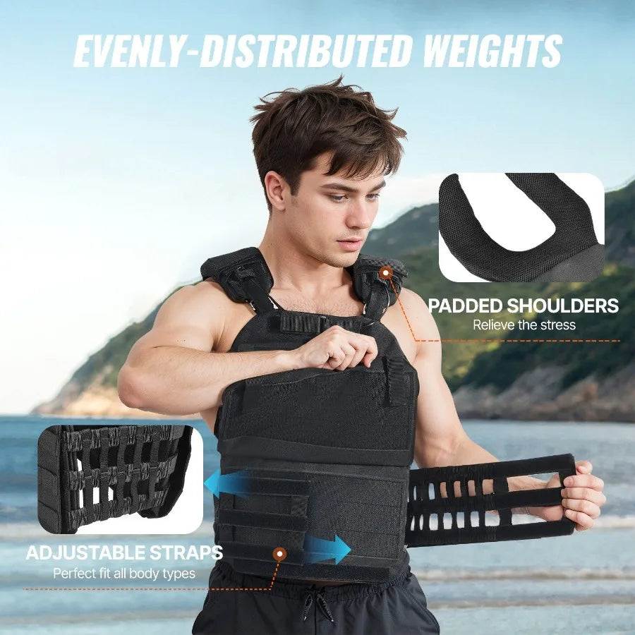 40lb Adjustable Weighted Vest for Men Women Black Fitness Training Jacket for Strength Endurance Running Jogging Walking Workou