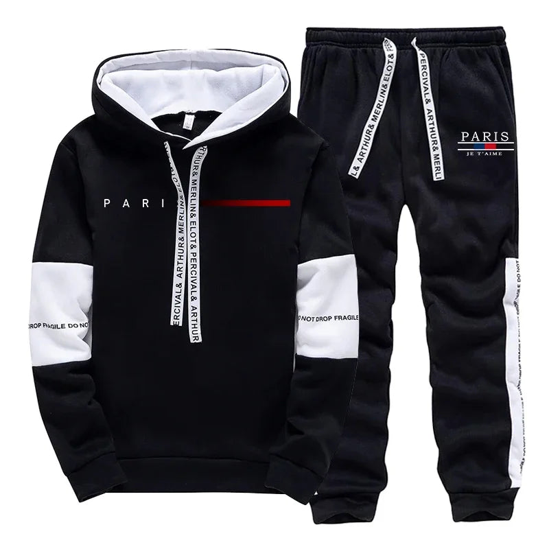 Autumn Winter Mens Tracksuit Print Casual Sweatshirts Sportswear Outdoors Sports Jogging Mens Clothing Single Piece Hoodie Pants