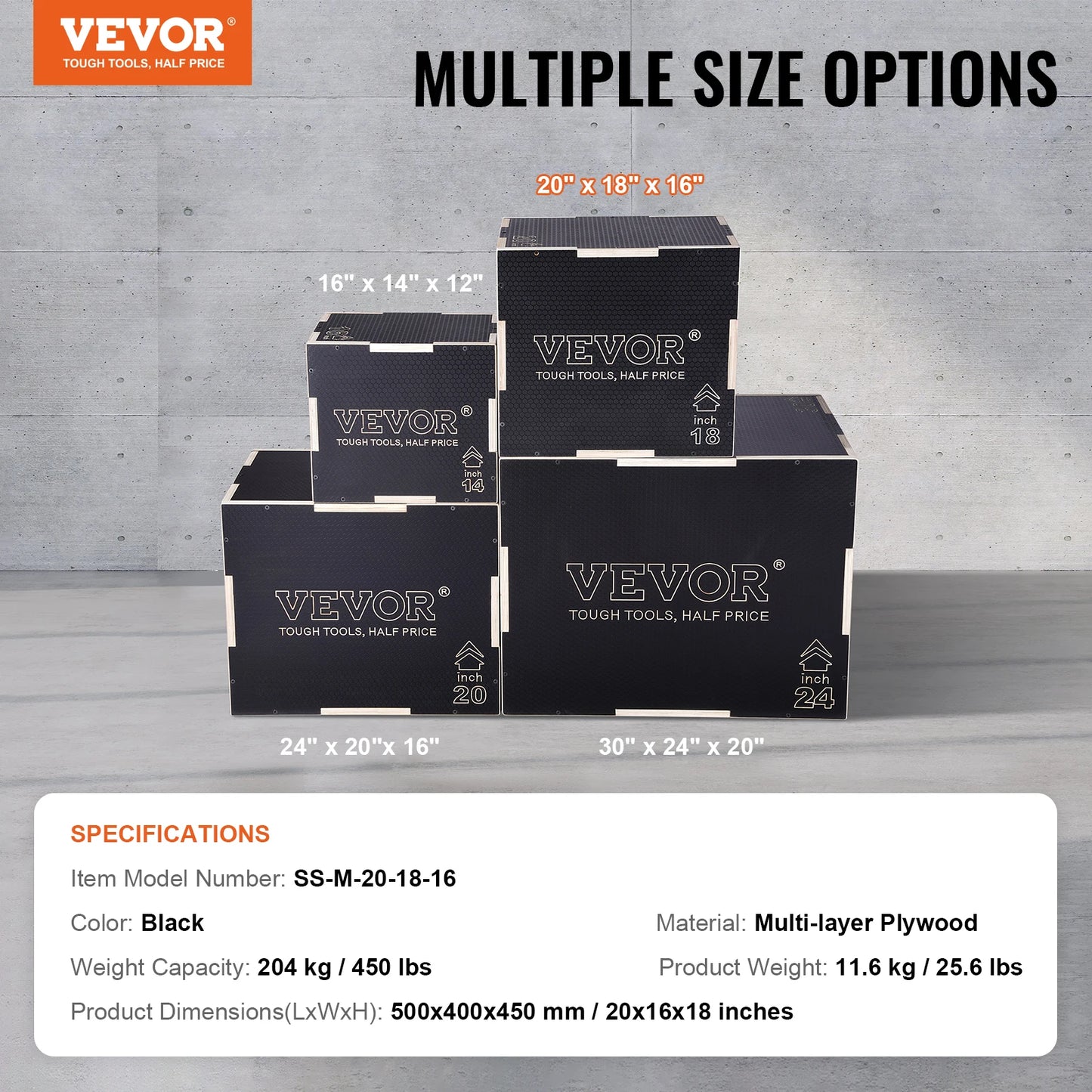 VEVOR 3 in 1 Plyometric Jump Box Wooden Plyo Box Black, Anti-Slip Surface for Home Gym Training Conditioning Strength Training