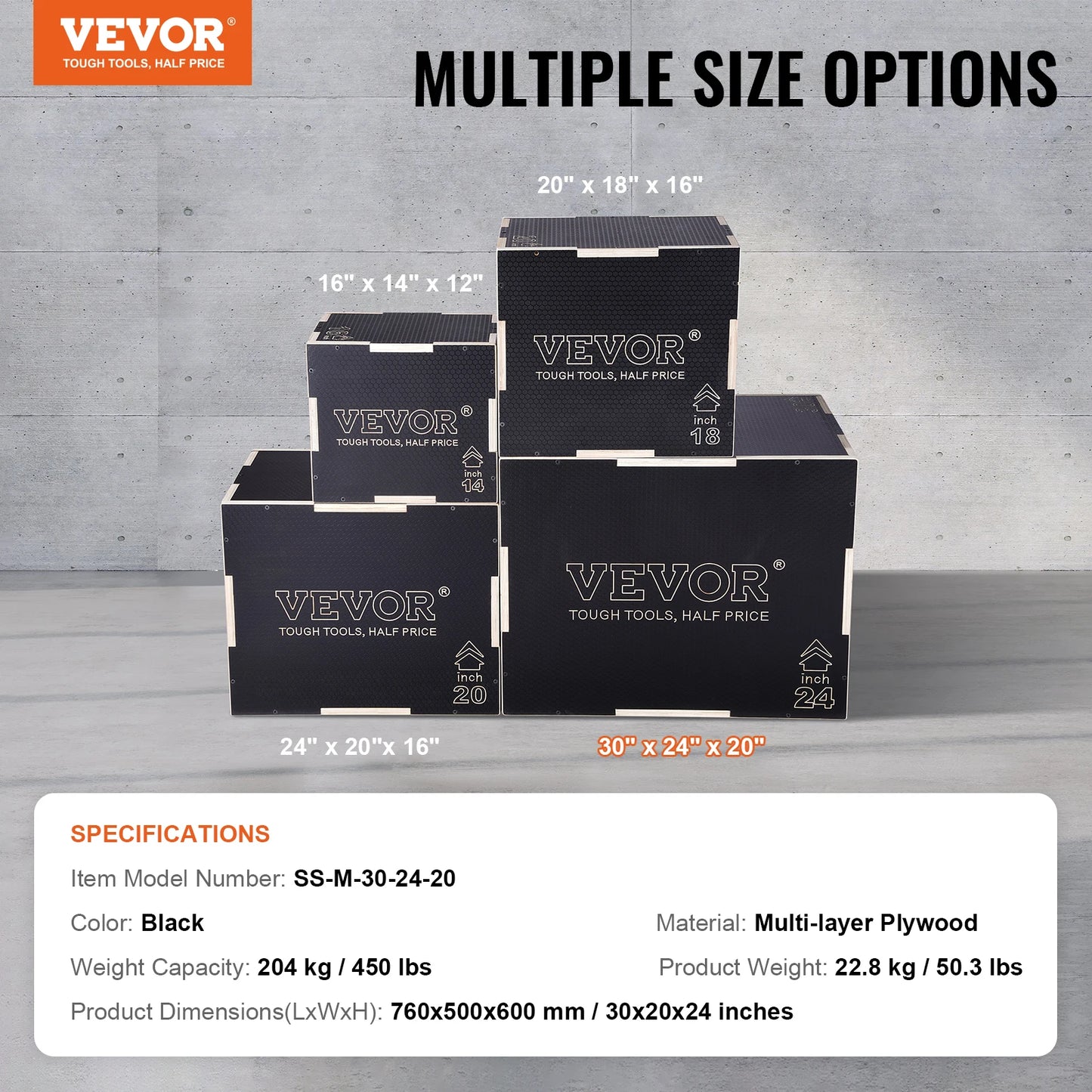 VEVOR 3 in 1 Plyometric Jump Box Wooden Plyo Box Black, Anti-Slip Surface for Home Gym Training Conditioning Strength Training
