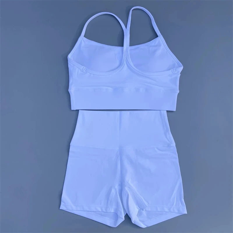 Solid Color gym bike Yoga Set short Legging +cross Y sport bra Tracksuit  Athletic Women Gym Suit Comprehensive Training Jogging