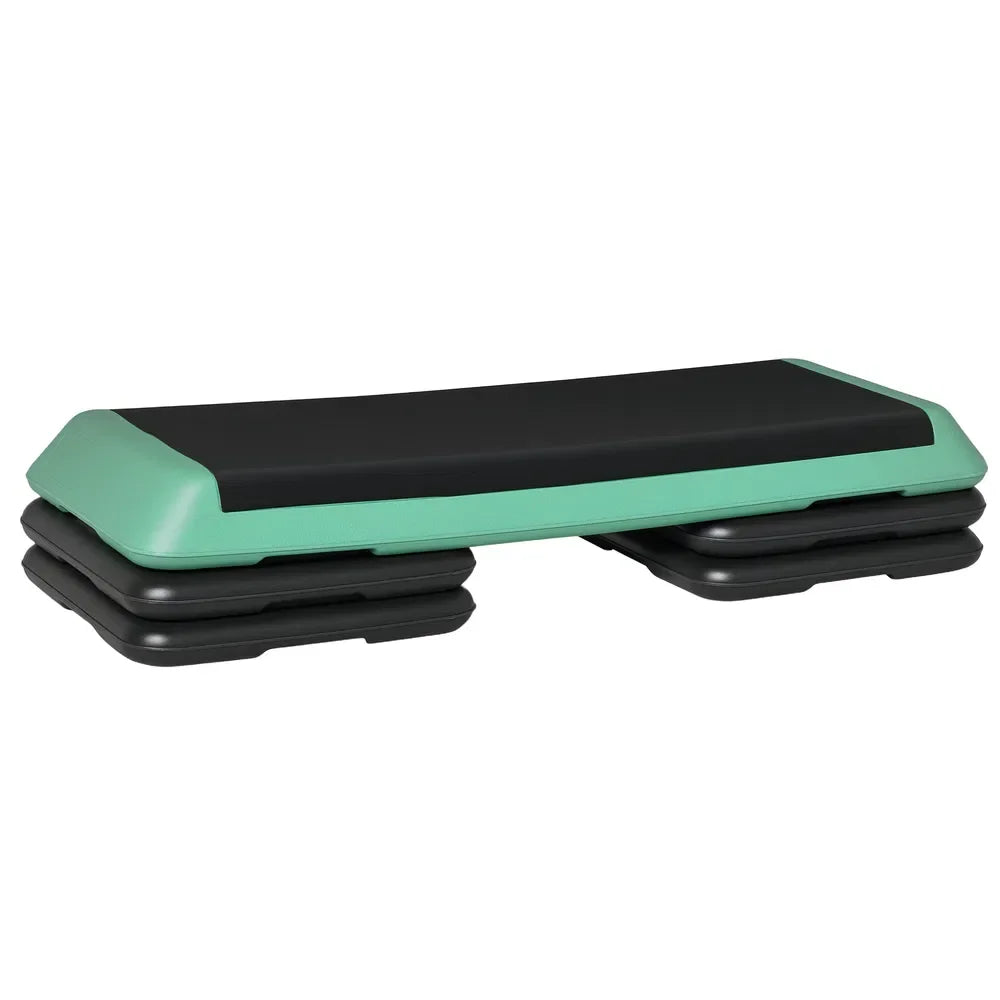 43' Adjustable AeroPlatform Stepper, 3-Level with Risers, 4'6'8', Black/Green, Cardio Fitness Step for Home Gym