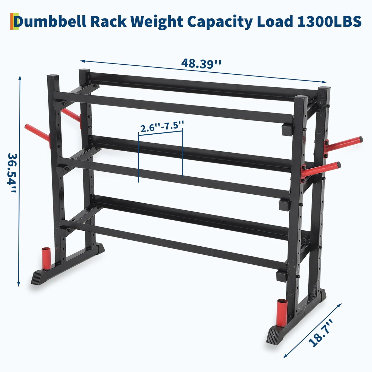Adjustable 3-Tier Dumbbell Rack, 1300LB Capacity Weight Stand for Home Gym - Heavy-Duty Organizer for Dumbbells, Kettlebells, Barbells & Plates - Durable H-Frame Design
