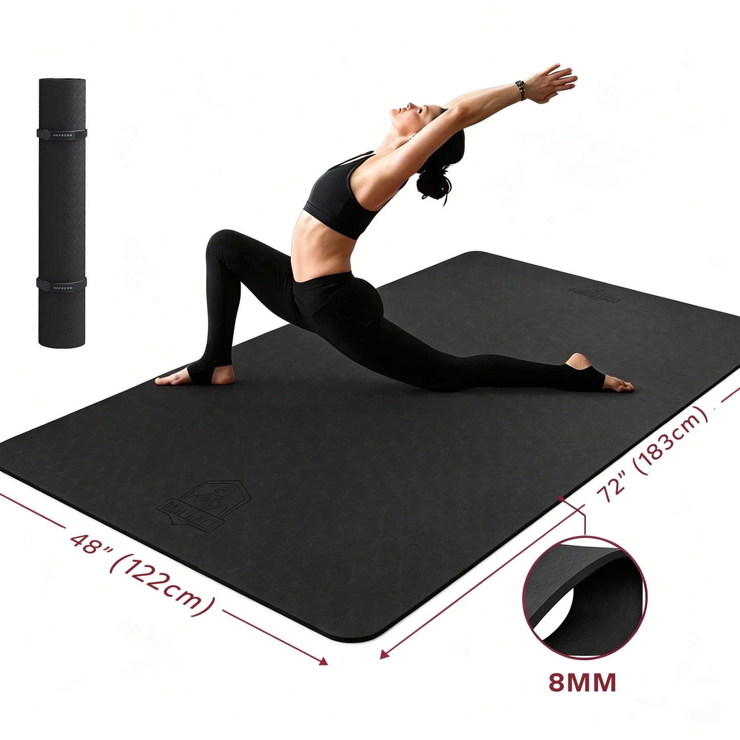 HAPBEAR Extra Large Yoga Mat for Women, 6mm/8mm Thick TPE Eco Friendly Non Slip Wide Exercise Mat for Pilates Home Gym Workout