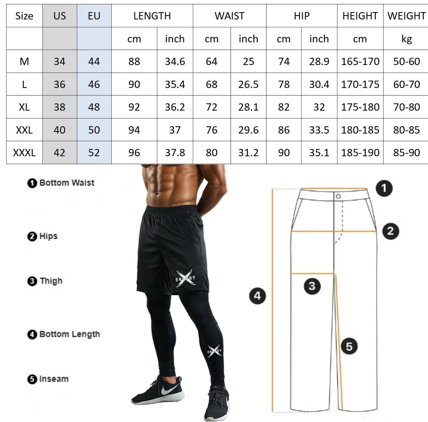 Fitness Training Pants Men's Running Compression Pants Quick Dry Gym Workout Leggings Male Sport Bottom