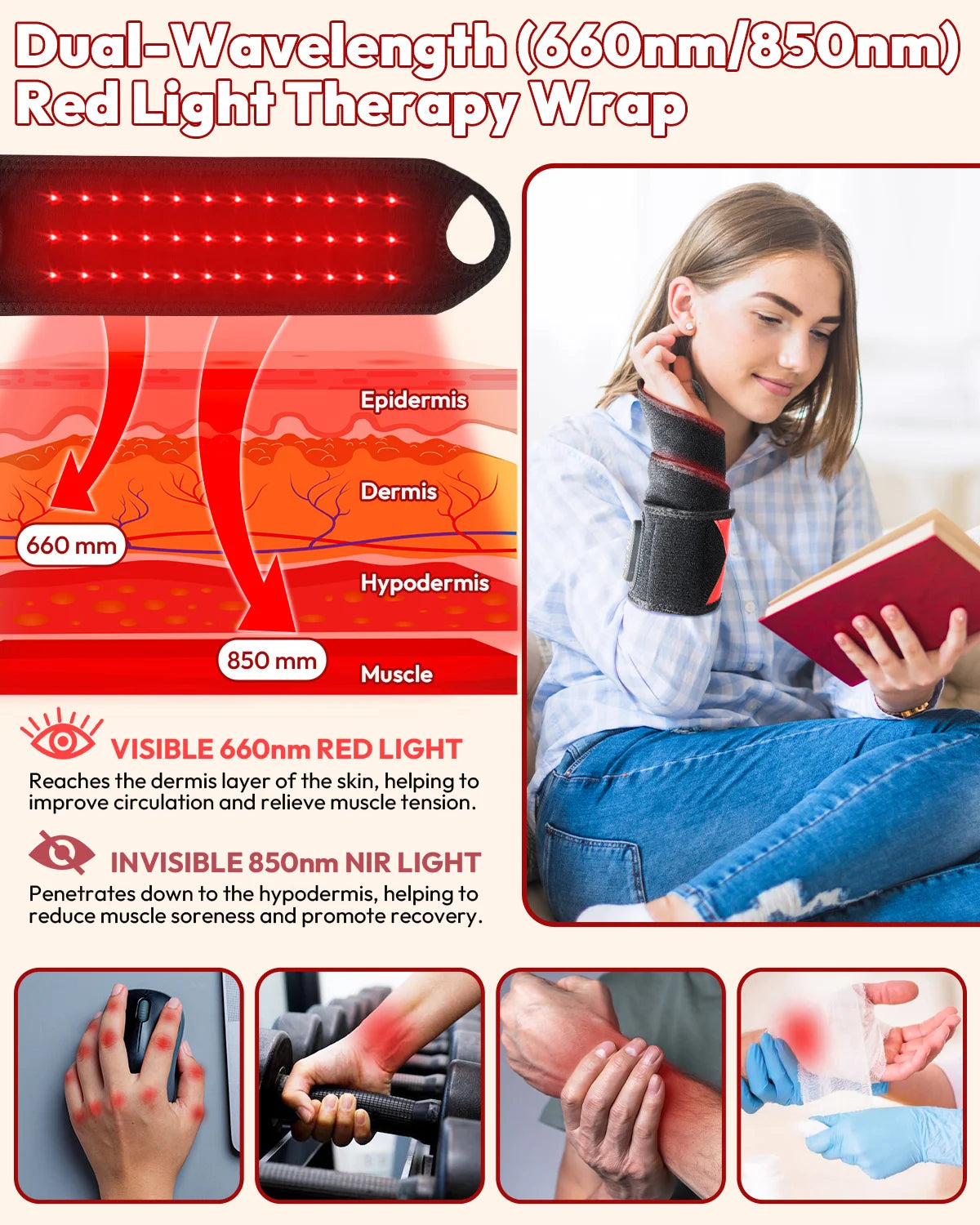 Cordless Infrared Red Light Therapy Wrap With Heat And Vibration