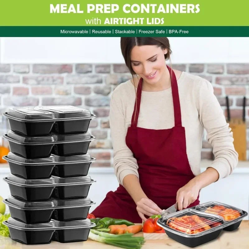 20PCS Takeaway Lunch Box with 2-pocket LidTravel Lunch BoxDisposable Bento BoxMicrowave/Dishwasher/Freezer Safe
