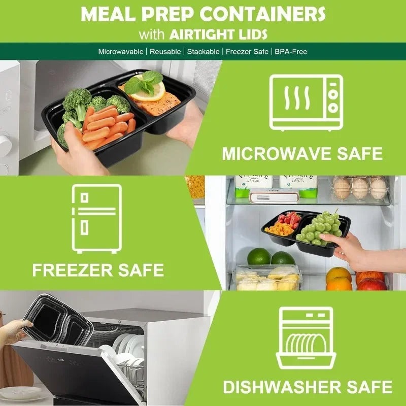 20PCS Takeaway Lunch Box with 2-pocket LidTravel Lunch BoxDisposable Bento BoxMicrowave/Dishwasher/Freezer Safe