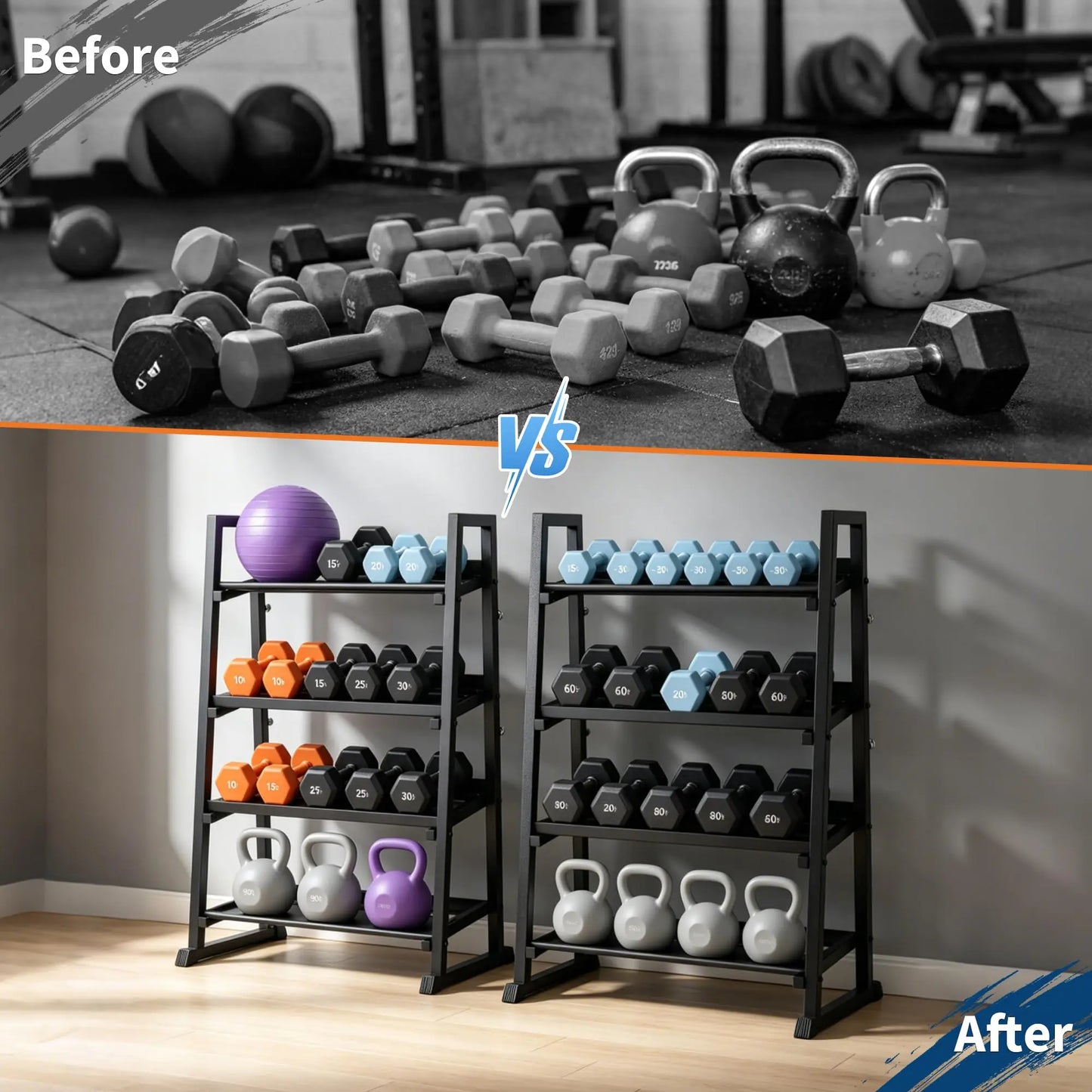 3-Tier Trapezoidal H-Frame Dumbbell Rack 1300LBS Capacity Weight Stand For Dumbbells Kettlebells Weight Plates Home Gym
