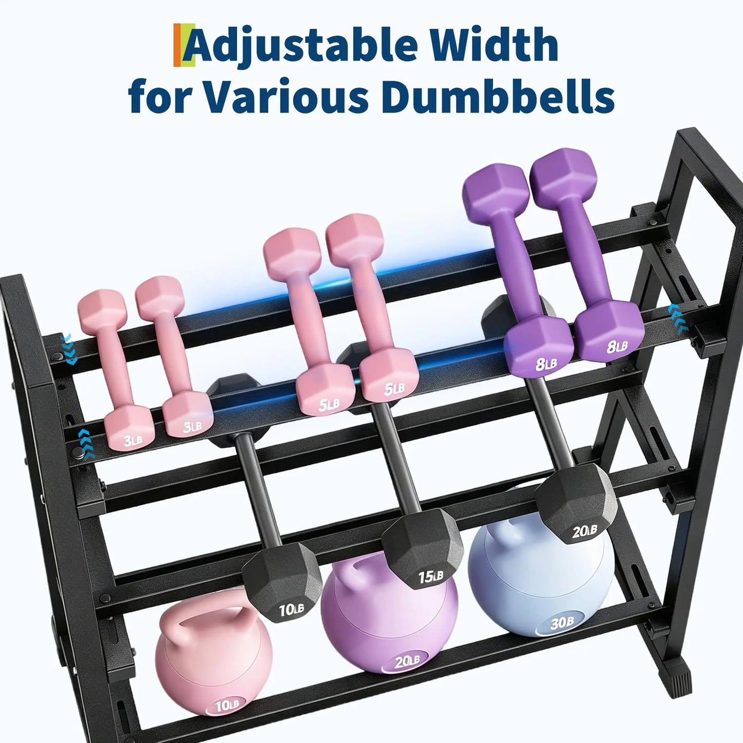 Adjustable 3-Tier Dumbbell Rack, 1300LB Capacity Weight Stand for Home Gym - Heavy-Duty Organizer for Dumbbells, Kettlebells, Barbells & Plates - Durable H-Frame Design