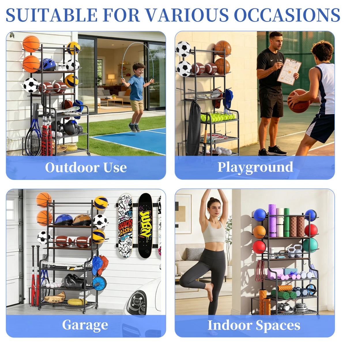 Yoga Mat Storage Rack Home Gym Storage Rack on Wheels Gym Organizer Equipment Storage for Home Exercise and Fitness Gear