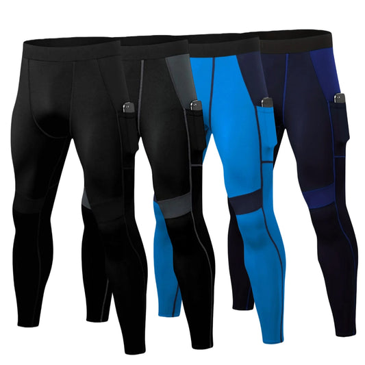 Mens Compression Pants with Pockets Workout Leggings Running Tights Cool Dry Athletic Sports Gym Baselayer