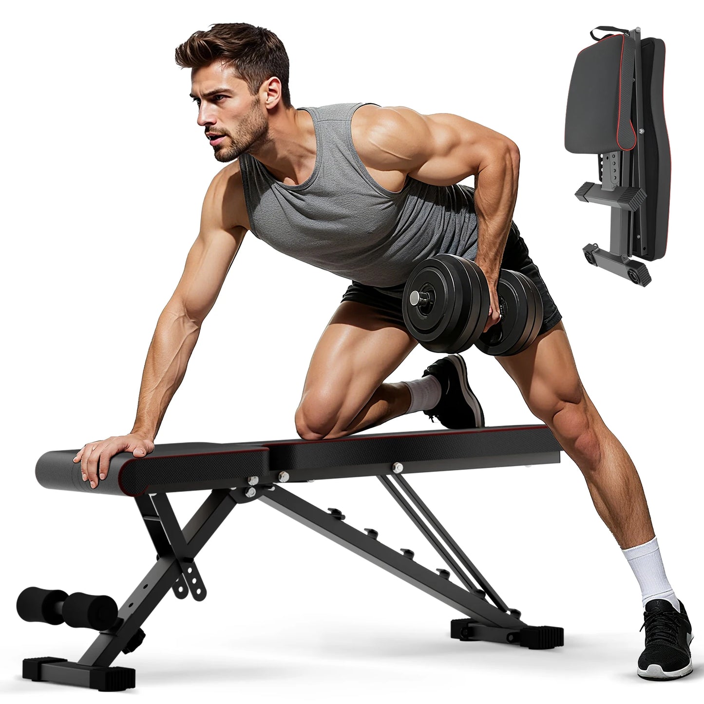 Multifunctional Dumbbell Bench Adjustable Foldable Weight Bench Abdominal Waist Fitness 660LBS Capacity for Home Gym 6-Position Backrest 72 Workout Angles for Full Body Workout Strength Training