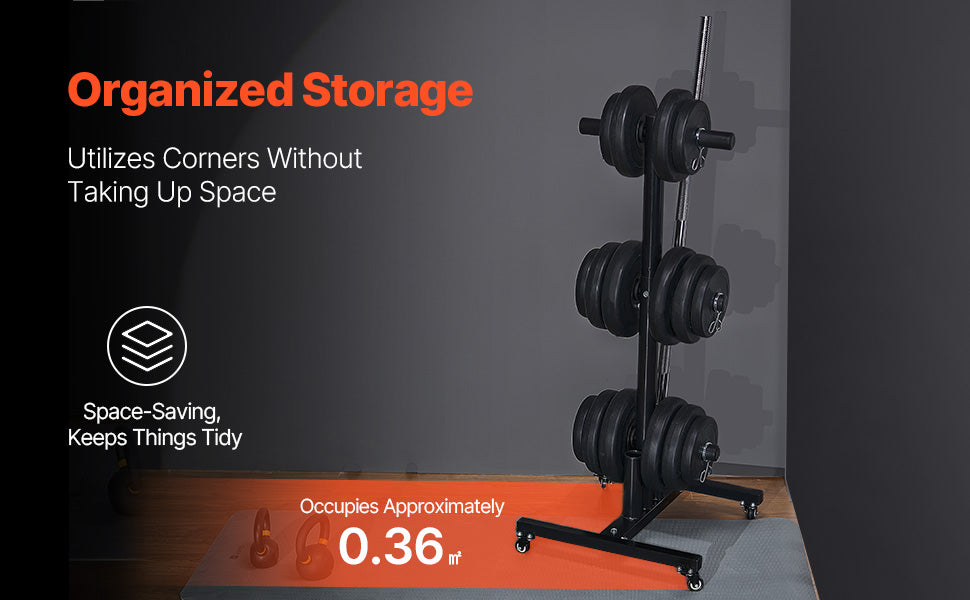 VEVOR Weight Plate Rack Standard Weight Plate Tree with Wheels 1000 lbs Load Capacity Home Gym Barbell Rack Storage Stand