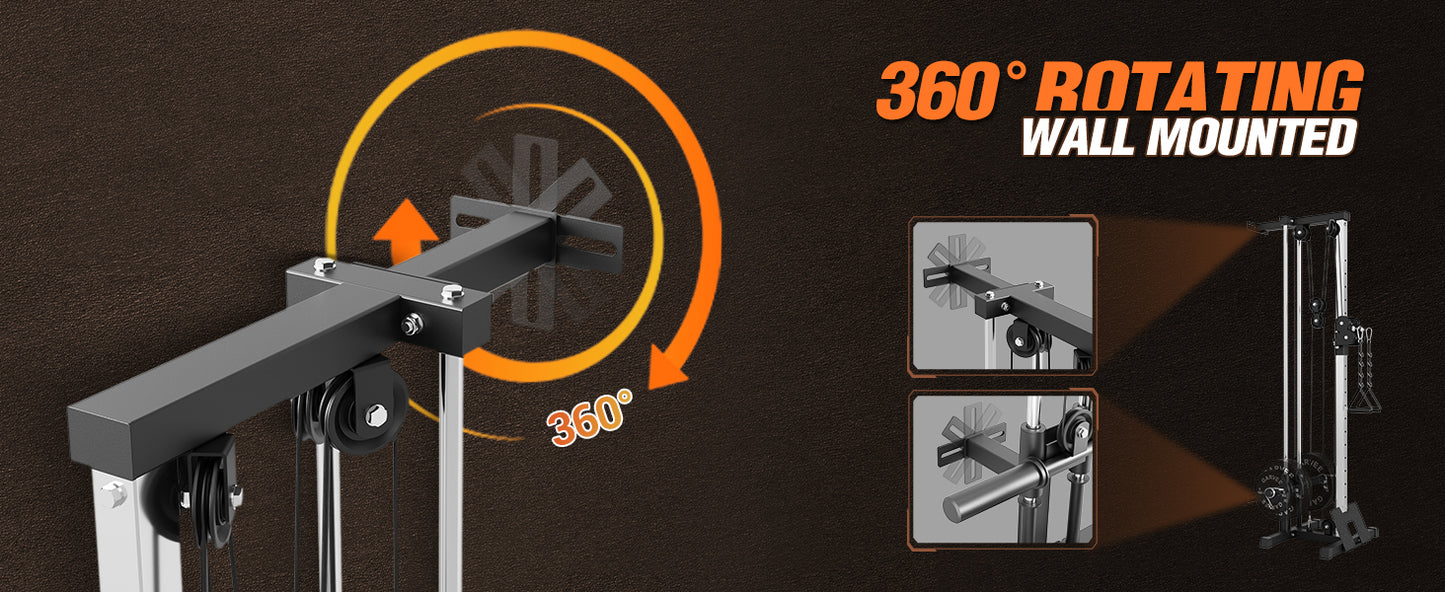 Pulldown Machines, Wall Mount Cable Station for Home Gym, Adjustable Dual Pulleys Cable Crossover Machine with 18 Positions, Heavy Duty Upper Body Weight Machines Workout Equipment