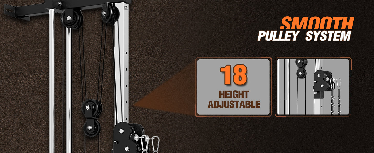 Pulldown Machines, Wall Mount Cable Station for Home Gym, Adjustable Dual Pulleys Cable Crossover Machine with 18 Positions, Heavy Duty Upper Body Weight Machines Workout Equipment