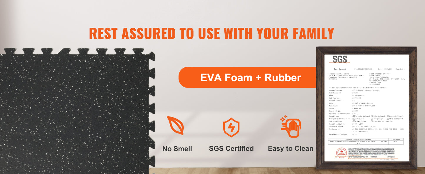 SucceBuy 25/12/6 PCS 1/2 in Thick Gym Floor Mats EVA Foam & Rubber Top Interlocking Workout Floor Mats Waterproof Exercise Mats