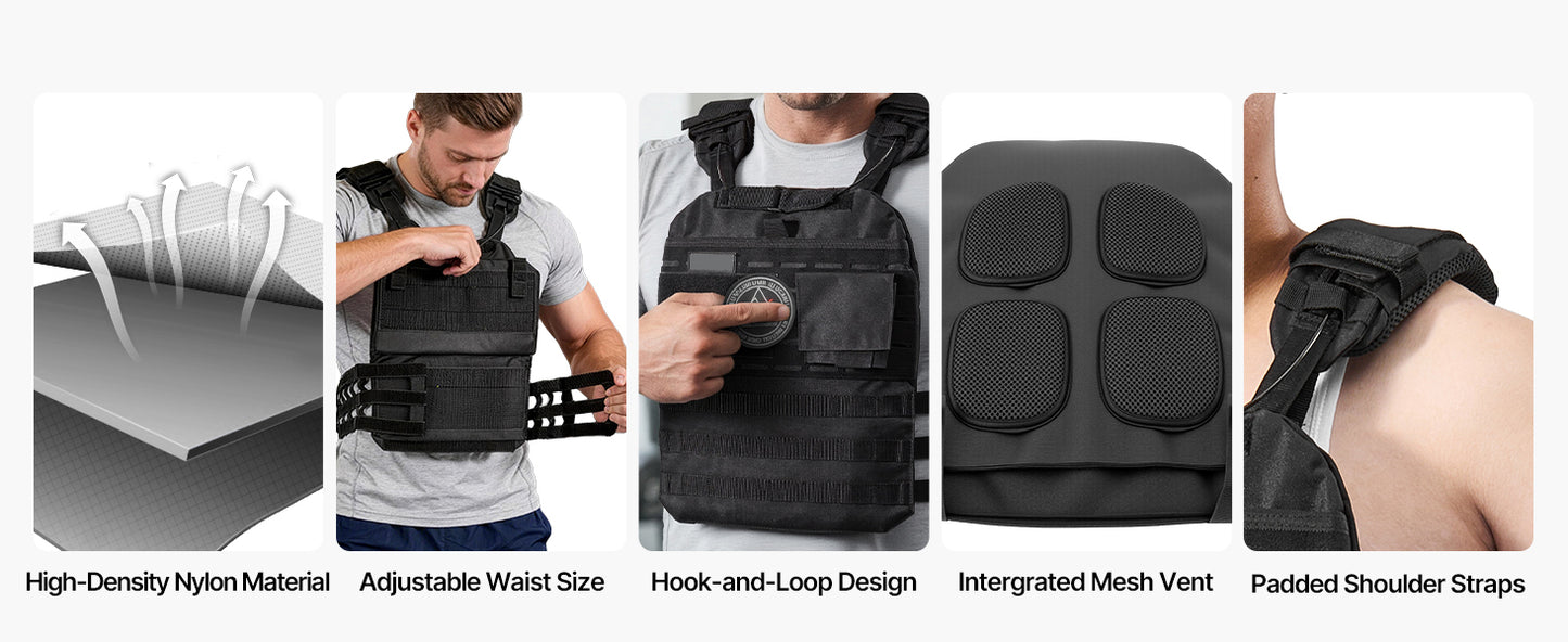 SucceBuy Weighted Vest Body Weight Vest with Shoulder Pad and Reflective Stripe Workout Equipment for  Strength Training Running